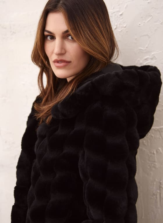 Patterned Faux Fur Coat