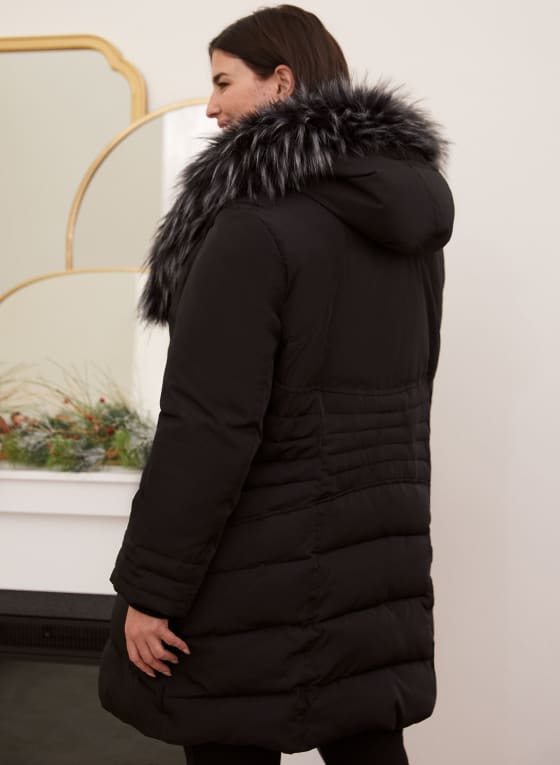 Faux Fur Trim Asymmetrical Coat
