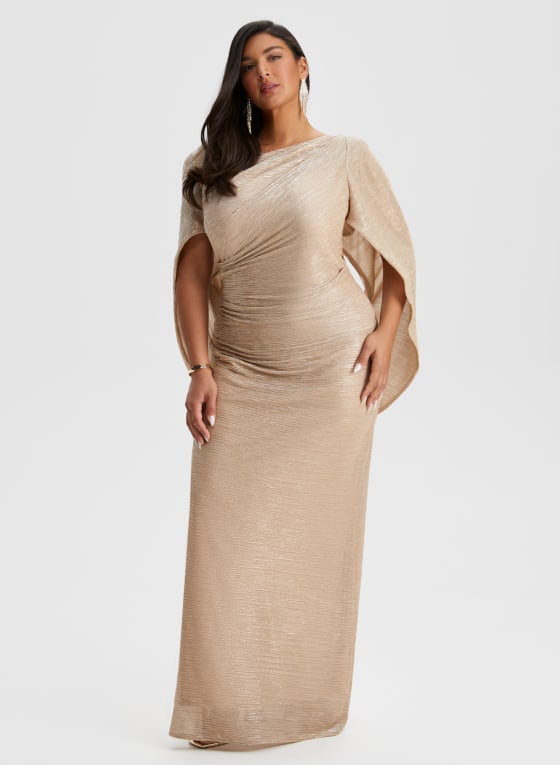 Metallic Plisse Drape Back Dress
