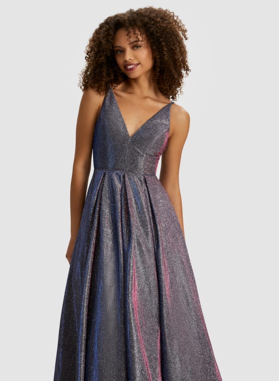 V-Neck Glitter Detail Gown