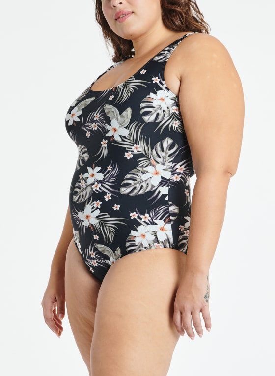 Leaf & Floral Print One-Piece Swimsuit
