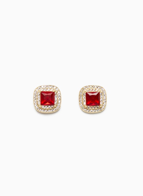 Faceted Stone Button Earrings