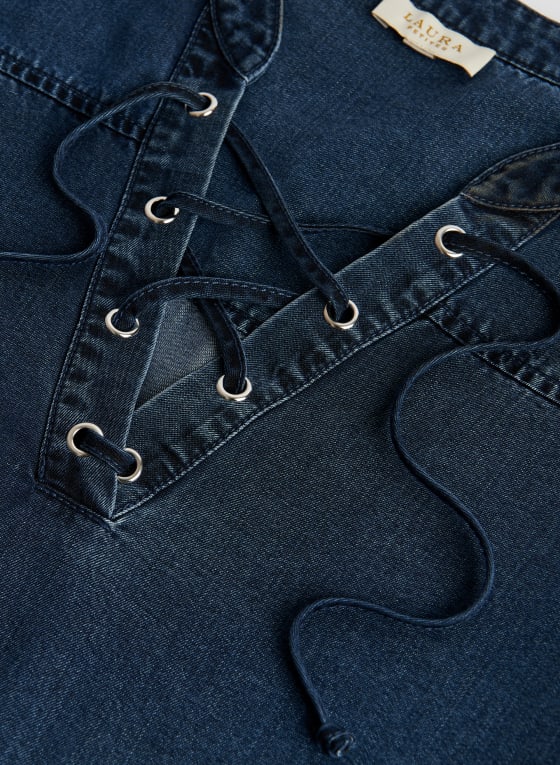 Lace-Up V-Neck Tencel Dress