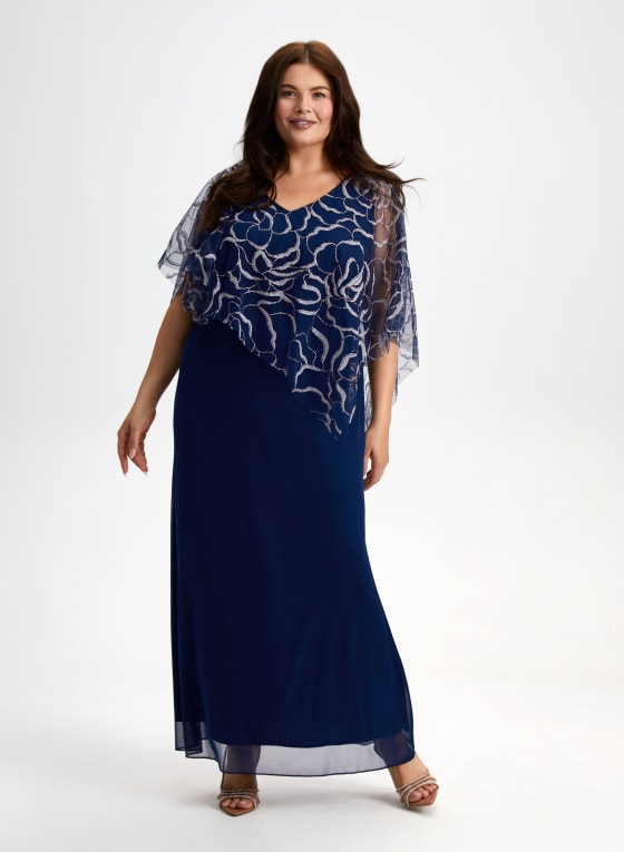 Floral Detail Asymmetric Poncho Dress