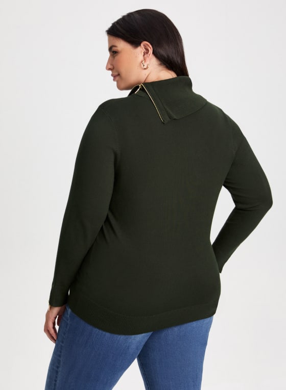 Zipper Detail Split Turtleneck Sweater