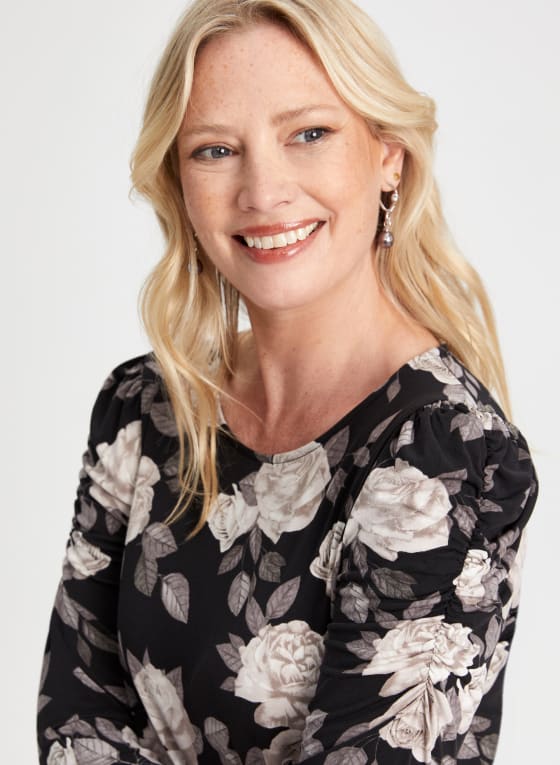 3/4 Sleeve Rose Print Top