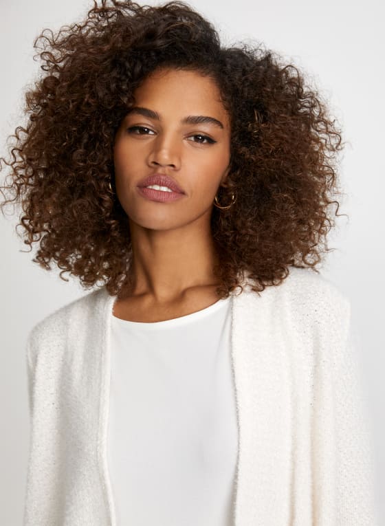 Cascading Open Front Bouclé Cardigan