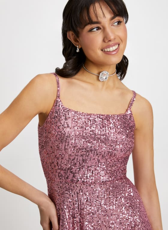 Square Neck Sequin Dress