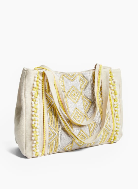 Pompom Trim Canvas Tote