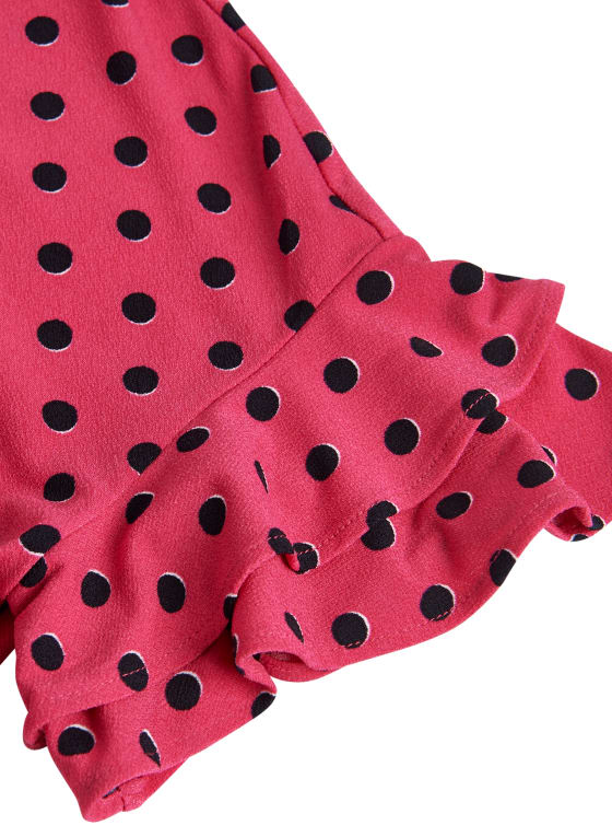 Dot Print Ruffle Sleeve Top