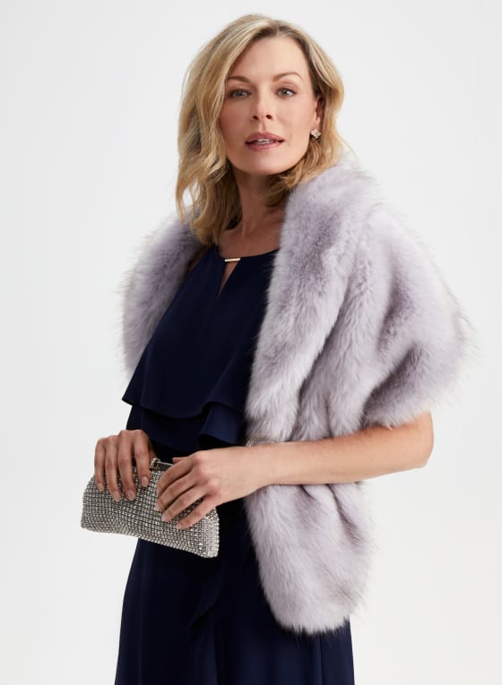 Rhinestone Clip Faux Fur Stole
