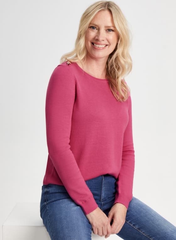 Button Detail Crew Neck Sweater