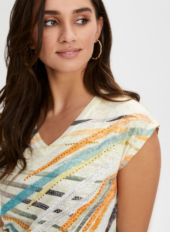 Embellished Geometric Print Burnout Tee