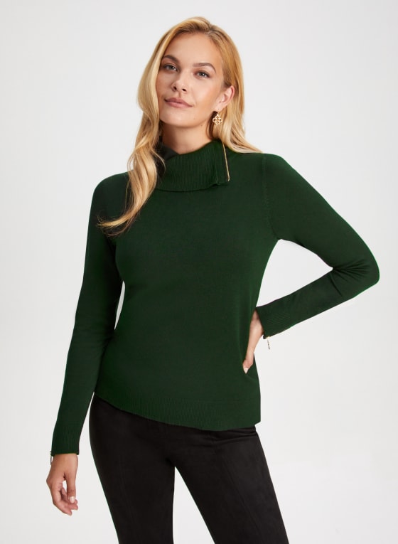 Zippered Split Neck Sweater