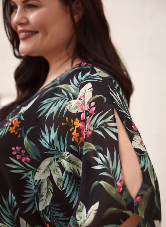 Tropical Print Chiffon Poncho Top