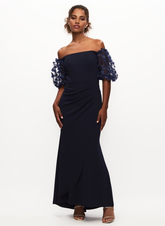 Floral Sleeve Off-the-Shoulder Dress