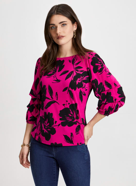 Pinched Sleeve Floral Print Top