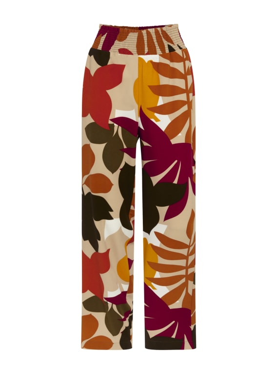 Tropical Print Wide Leg Pants