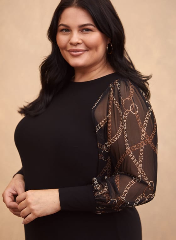 Chain Print Mesh Sleeve Dress