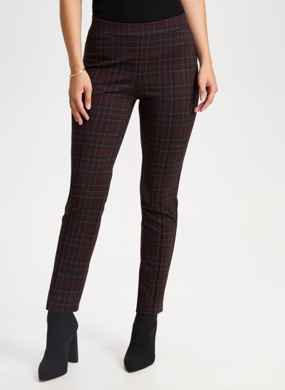 Pull-On Plaid Motif Pants
