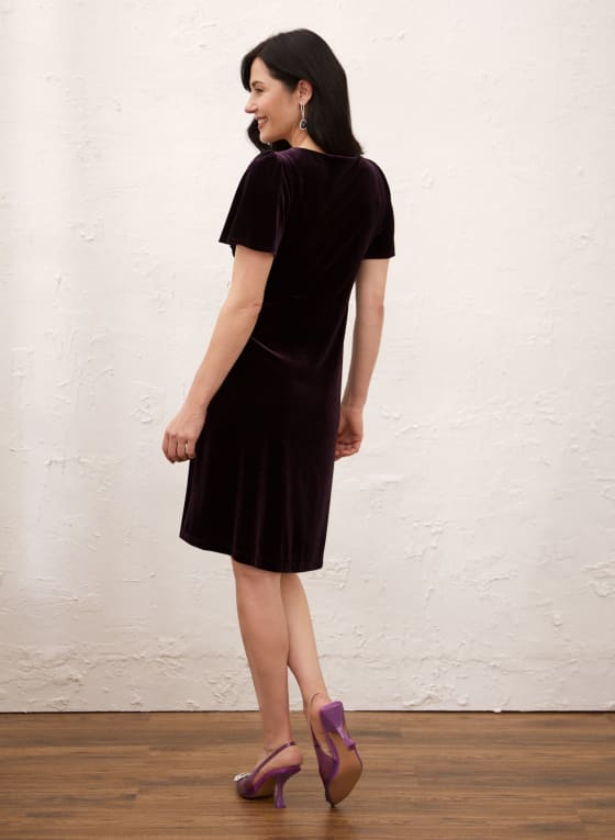 Stretch Velvet Flutter Sleeve Dress