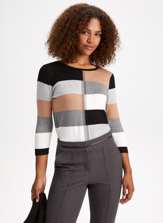Rhinestone Trim Colour Block Sweater