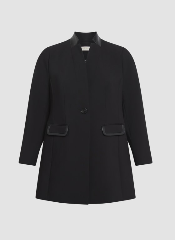 Vegan Leather Detail Redingote Jacket