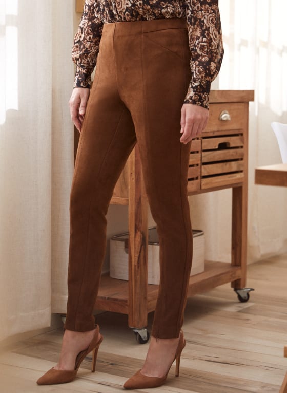 Zipper Detail Faux Suede Leggings