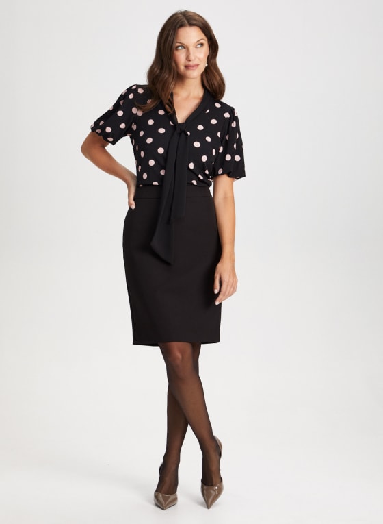 Tie Neck Dot Print Top