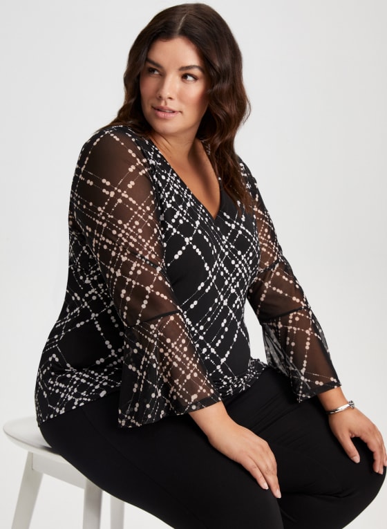 Geometric Print Flare Sleeve Top
