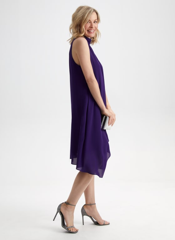 Sleeveless Mock Neck Chiffon Dress