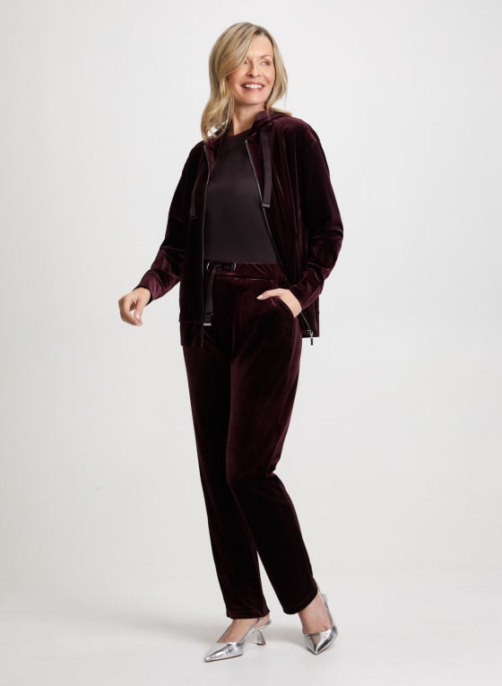 Zip Front Velour Hoodie
