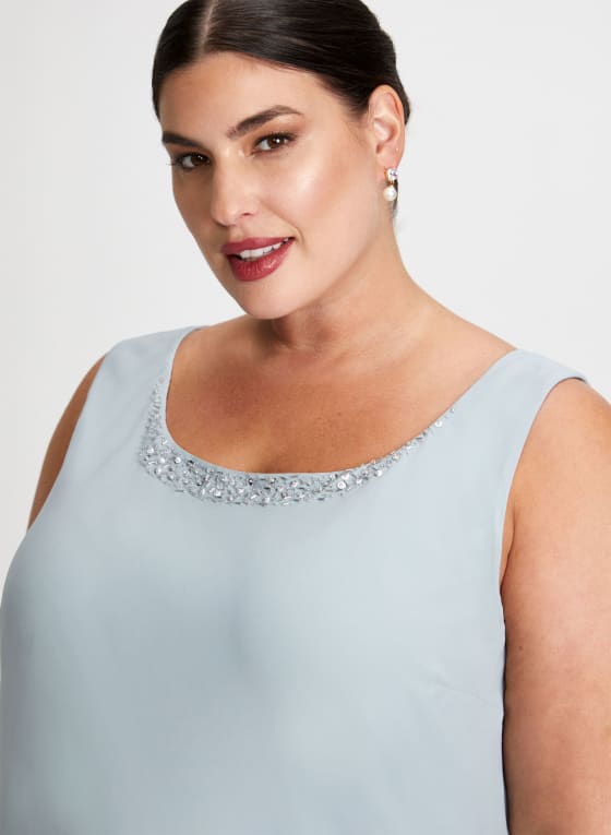 Beaded Trim Chiffon Dress & Jacket Set