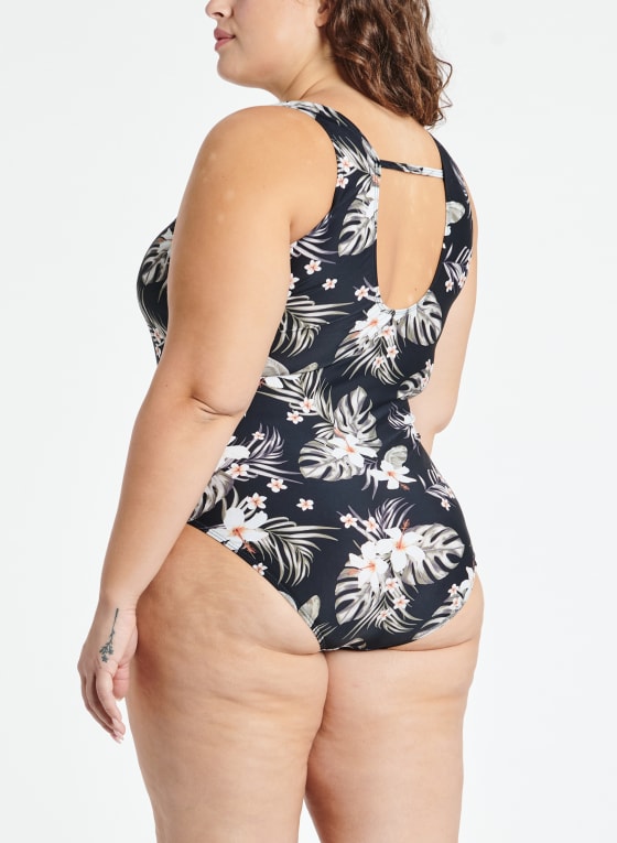 Leaf & Floral Print One-Piece Swimsuit