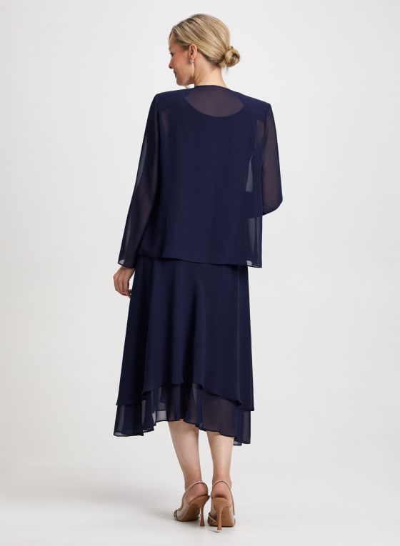 Beaded Trim Chiffon Dress & Jacket Set