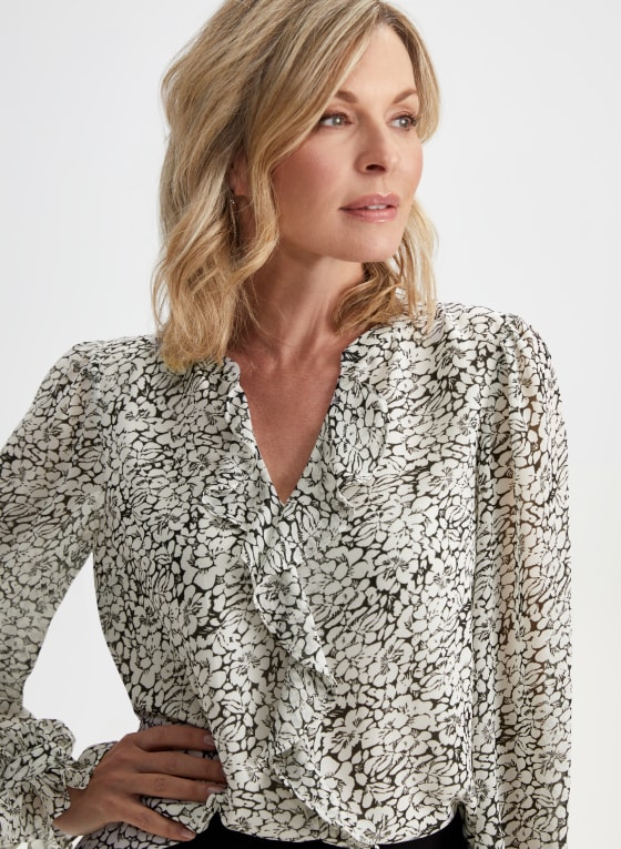 Floral Print Ruffle Blouse