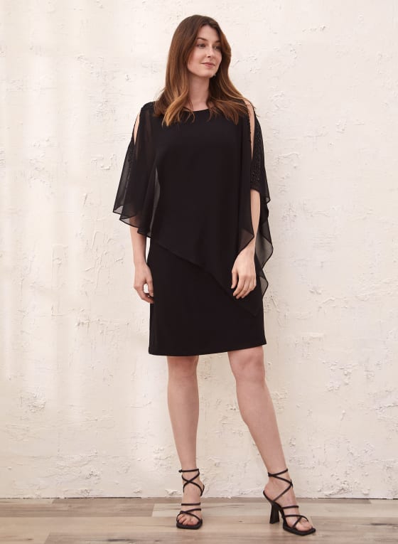 Cold Shoulder Chiffon Poncho Dress