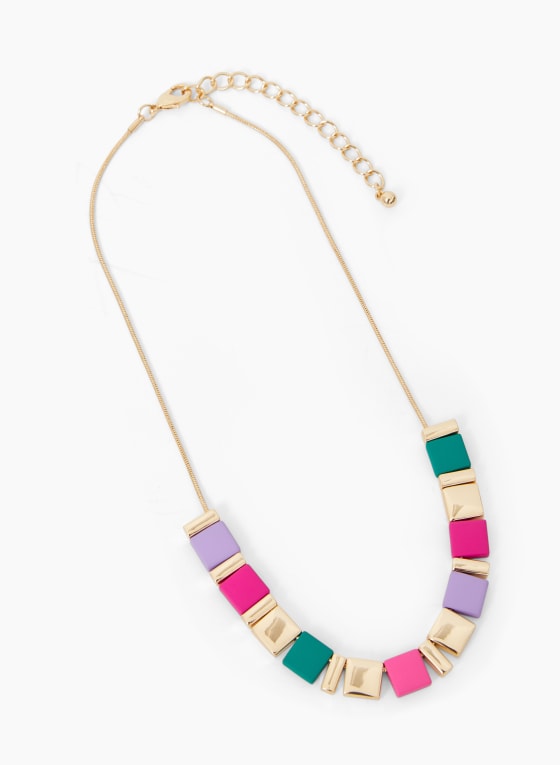 Three Tone Square Detail Necklace