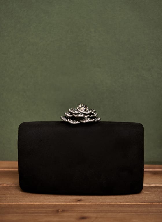 Crystal Flower Velvet Clutch