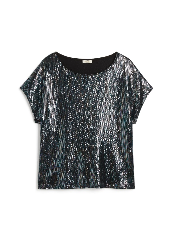 Boat Neck Sequin Top