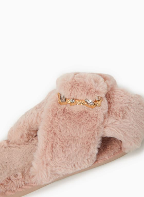 Faceted Stone Buckle Slippers