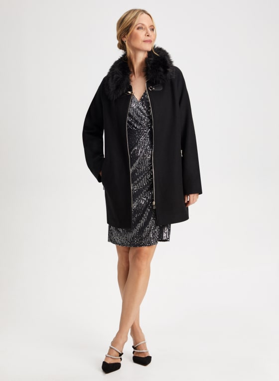 Faux Fur Wool Blend Coat