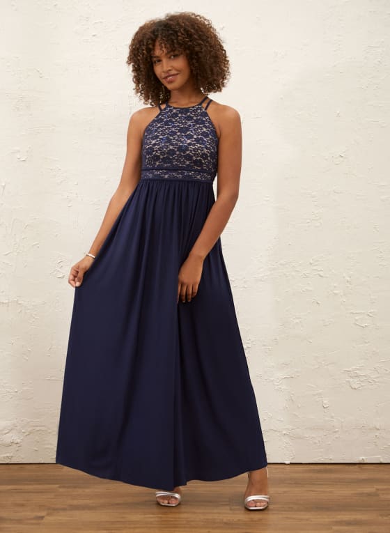 Sequin & Lace Halter Dress