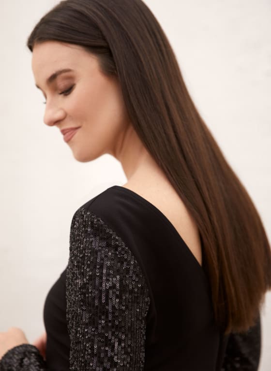 Sequin Sleeve A-Line Dress