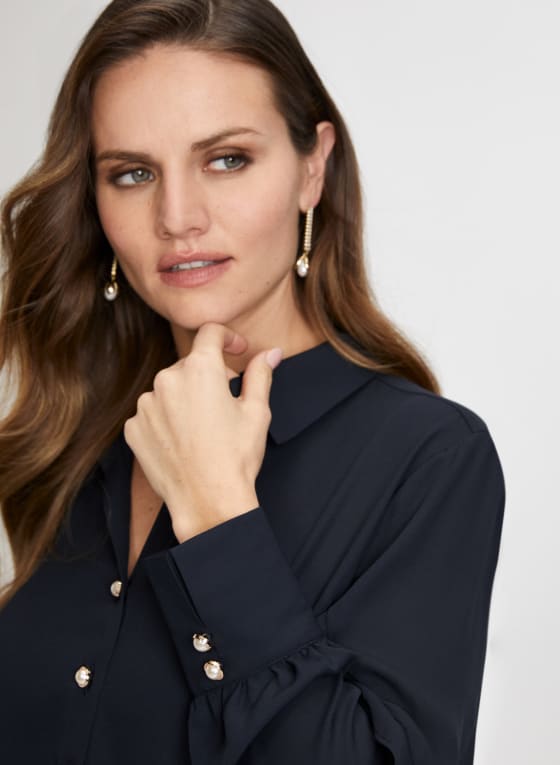 Ruffle Detail Button-Down Blouse
