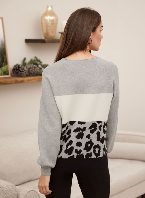 Colour Block Animal Print Sweater