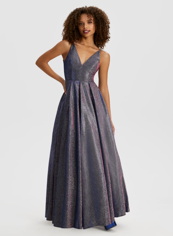 V-Neck Glitter Detail Gown