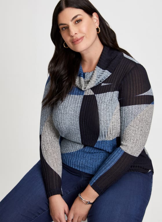 Cowl Neck Geometric Print Top