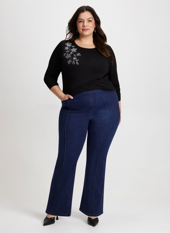 Rhinestone Appliqué Long Sleeve Top