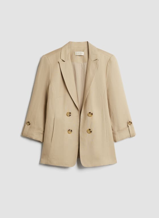 Linen Blend Notch Collar Blazer